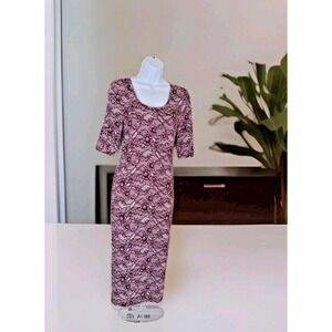 Metaphor Bodycon Midi Dress L Wine Floral Scoop Neck Stretch Abstract Sears NWT